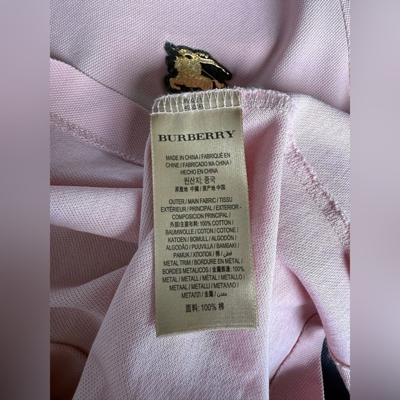 Men’s Burberry Polo Gold Logo Rare 100% Tag Gold M Pink - Picture 8 of 10